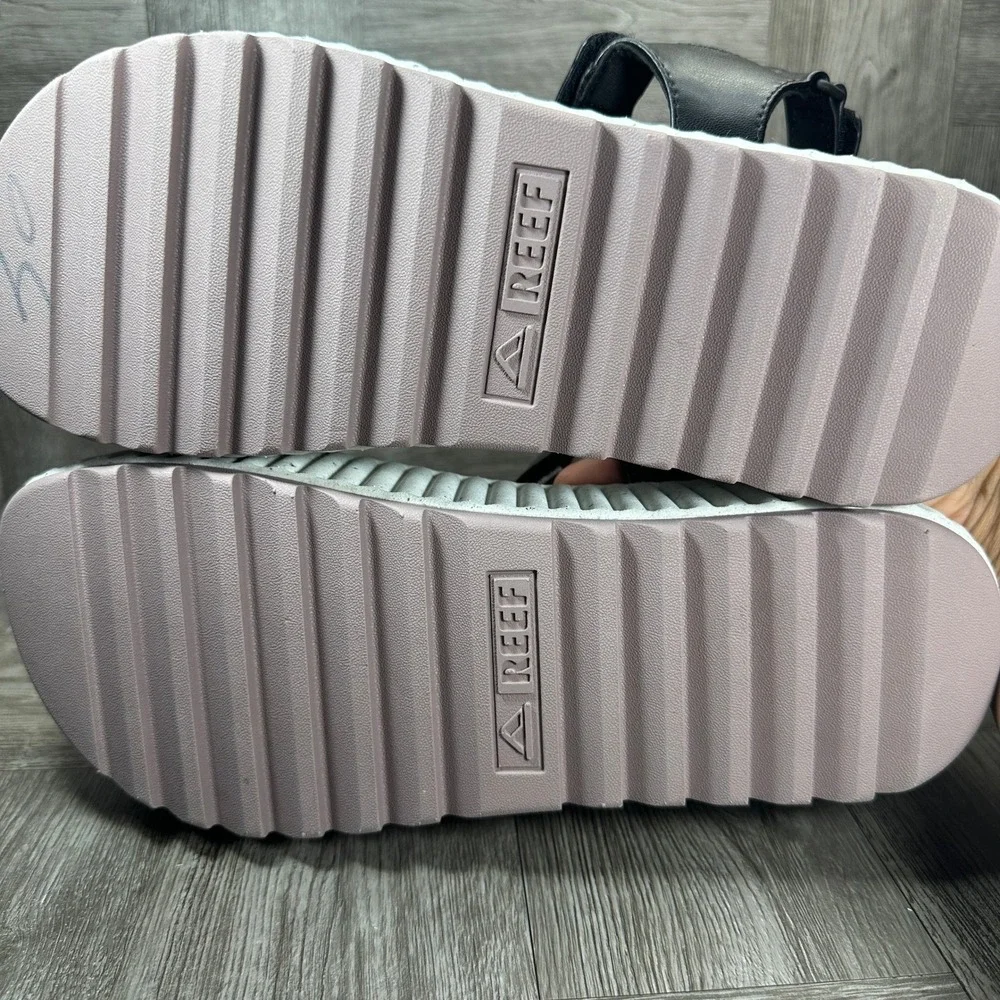 Reef Black Platform Sandals with White Speckled Sole